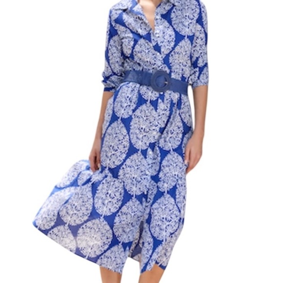 J. McLaughlin Tybee blue agra midi dress. Navy/white pattern. Size Small. EUC - Picture 3 of 12